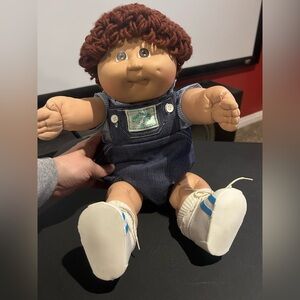 Classic Brown-Haired Cabbage Patch Style Doll in Denim Overalls